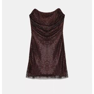Zara Strapless Sequin Mesh Mini Dress in Burgundy